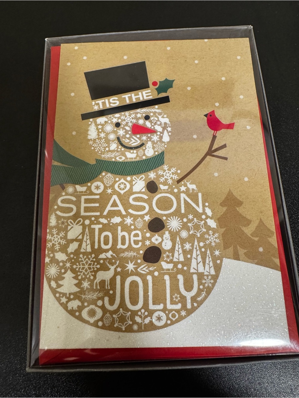 Hallmark Snowman Holiday Card - Red, Green, White, Kraft